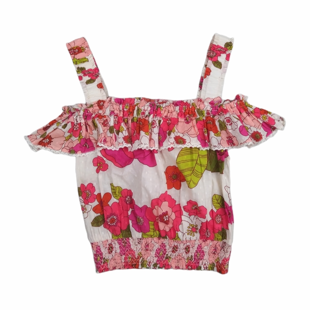 NEW LOVE THE LABEL Imogene Boho Top FLORAL PRINT 100% COTTON IVORY/PINK
